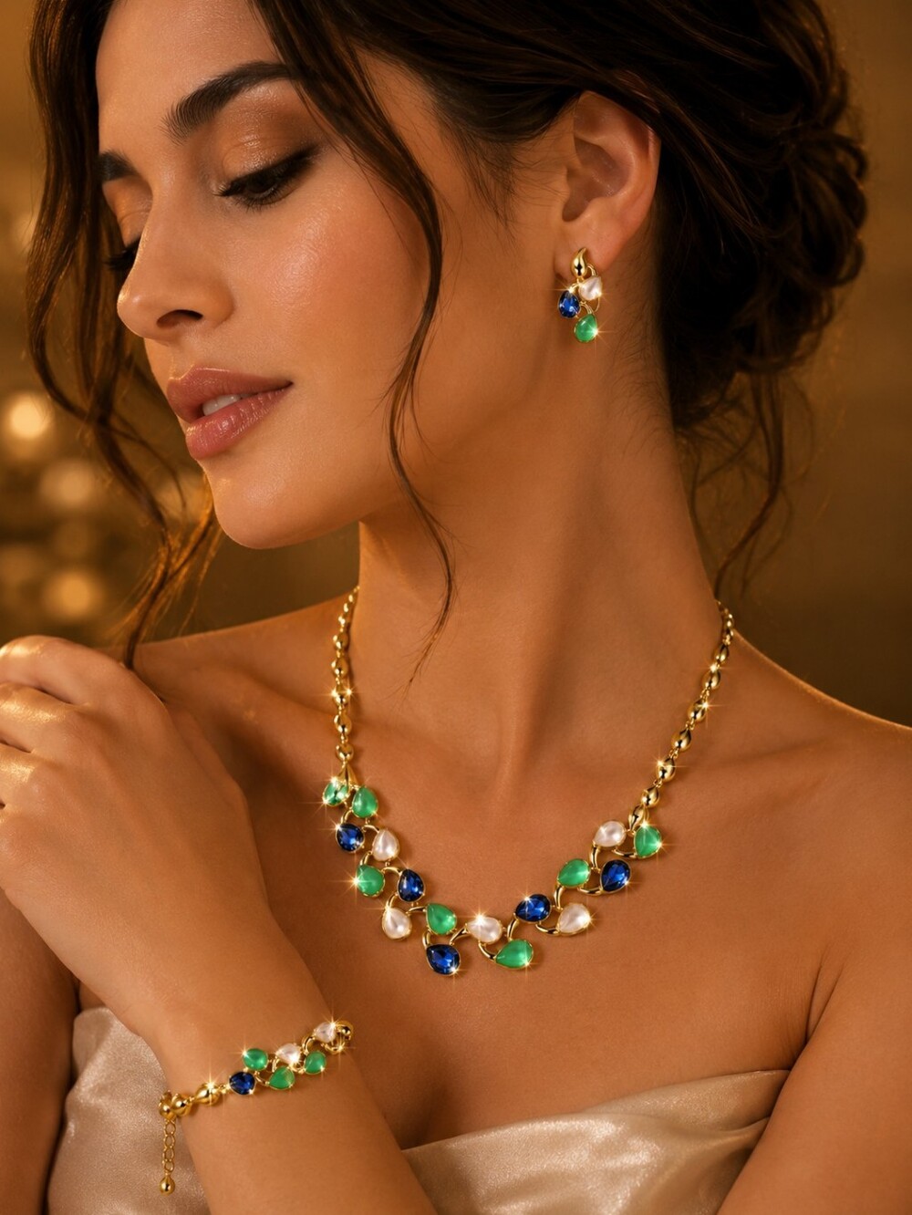Fashion Designer Vintage Inspired Jewelry Set 3-Piece Necklace,Earrings Bracelet
